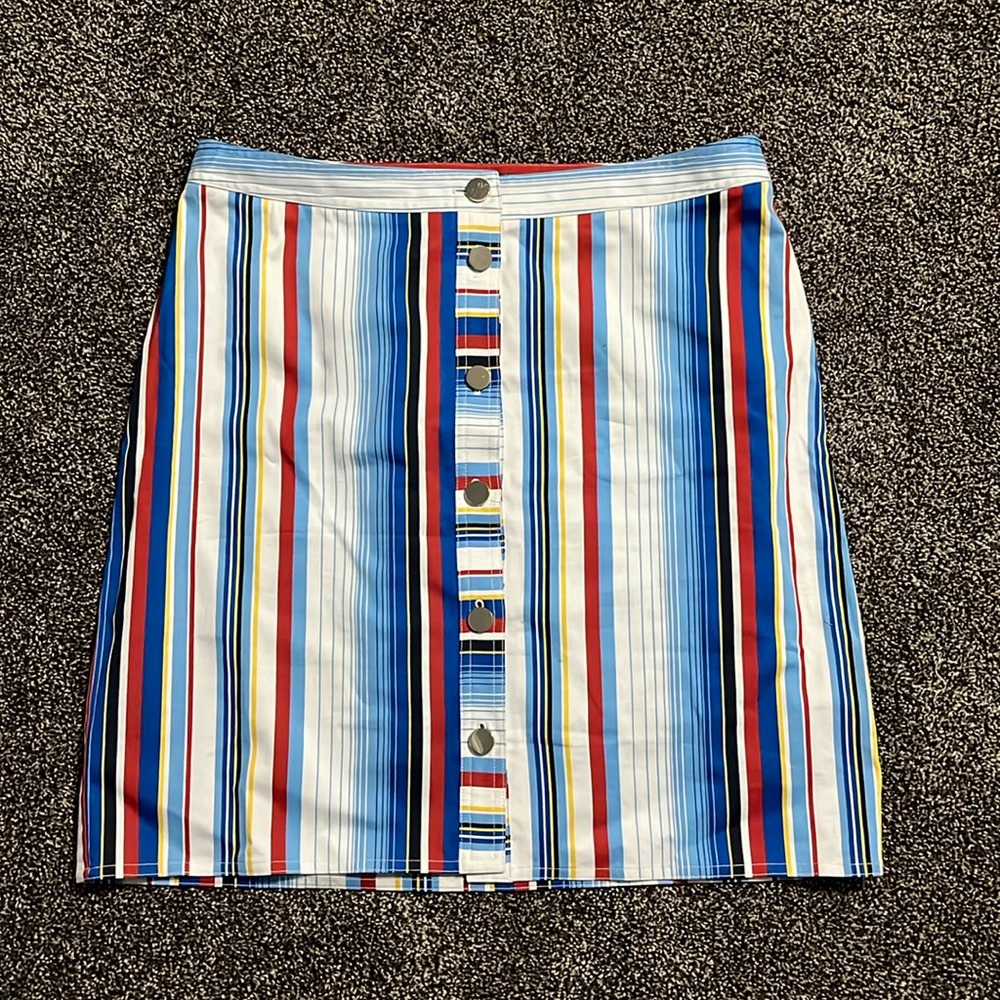 Brooks Brothers size 10 blue striped button front skirt coastal preppy